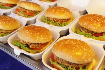 Pork hamburgers with vegetables at street food