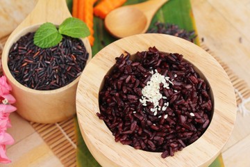 Cook black rice and raw organic riceberry rice