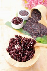 Cook black rice and raw organic riceberry rice