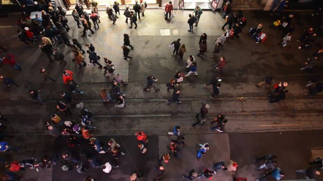 People on Istiklal Street at night in Istanbul, Istiklal Street is the most popular destination of Istanbul for shopping and entertainment.