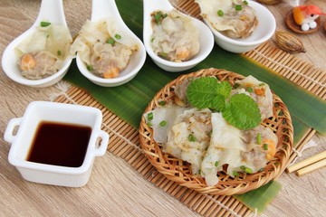 Chinese steamed dumpling with sauce is delicious