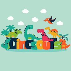 Lovely vector set with funny dinosaurs