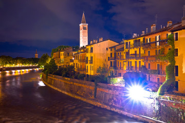 Fototapeta na wymiar Adige river waterfront evening view in Verona