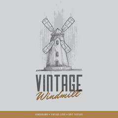 Vintage Hand-drawn Windmill Logo. Isolated artwork object. Suitable for and any print media need.