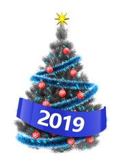 3d silver Christmas tree with 2019 sign