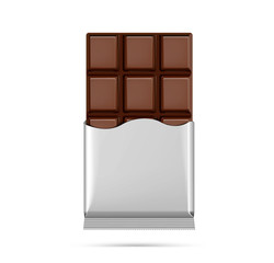 Realistic open chocolate bar. Ready for your design. Vector illustration on white background.