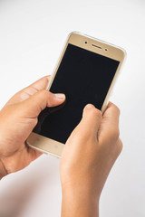 people's hands playing,using mobile phone with fun ,happy and relax isolated background.