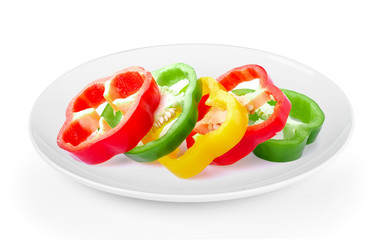 pepper sliced in a plate on white background