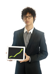 Asian business man  holds tablet computer