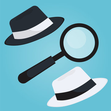 Black hat seo banner. Magnifier, and other search engine optimization tools and tactics