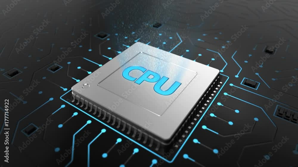 Poster 3d render cpu chip on black circuit board. technology background computer circuit board chip cpu cor