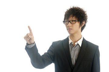 businessman pointing at copy space
