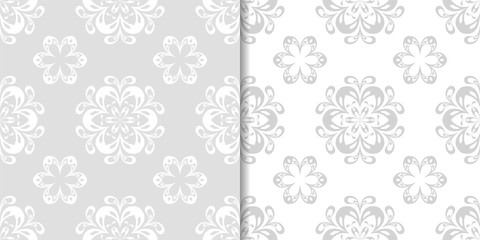 Light gray set of floral seamless patterns