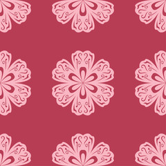 Floral seamless pattern on red background