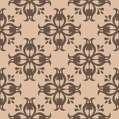 Brown floral seamless pattern on beige background