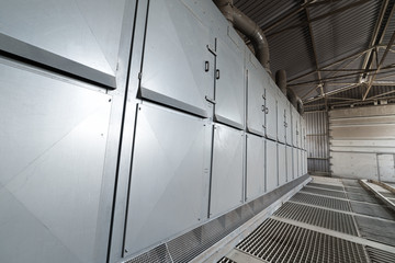 Obraz premium Hangar for unloading wheat. Powerful dust extraction system.