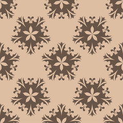 Dark brown floral seamless pattern on beige background