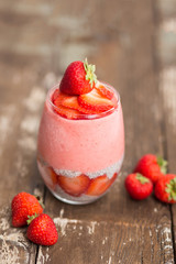 Strawberry Fruit Smoothie layered with Chia Pudding