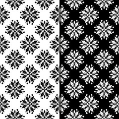 Black and white floral seamless patterns. Set of backgrounds