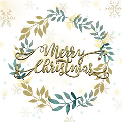 Obraz premium Merry Christmas winter wreath vector illustration.