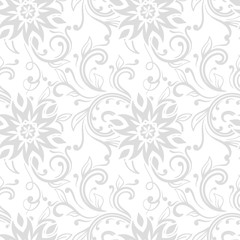Fototapeta na wymiar Floral ornaments. Gray and white seamless pattern