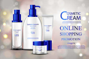 Luxury cosmetic Bottle package skin care cream, Beauty cosmetic product poster, with Bokeh background