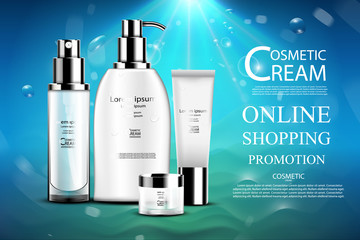 Luxury cosmetic Bottle package skin care cream, Beauty cosmetic product poster, with Bokeh background