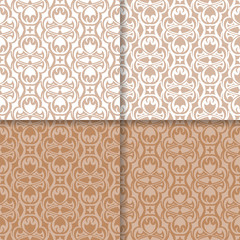 Wallpaper set of brown beige seamless patterns with floral ornaments