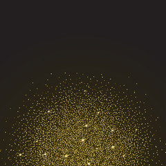 Gold glitter and bright sand, dark background.Golden sparkles, shiny texture,. Excellent for your greeting cards, luxury invitation, advertising, certificate