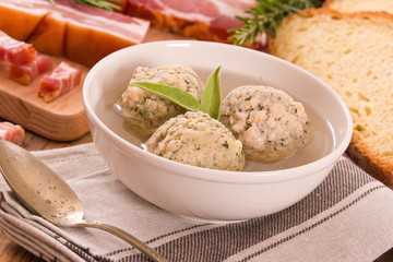 Canederli pasta with bacon. 