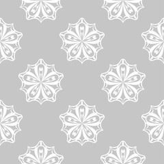 White floral seamless pattern on gray background