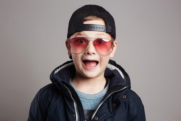 funny child in sunglasses.Fashionable boy