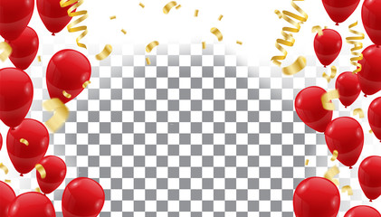Poster with Shiny Red Balloons on  translucent background with  Vector illustration