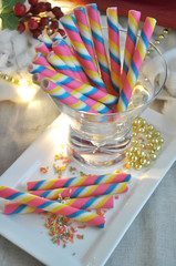 Obraz premium Colorful Wafer Roll Serving on Plate