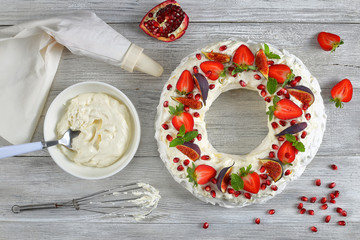 delicious pavlova cake with whipped cream
