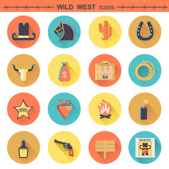 Cowboy icons.Vector wild west pictograms isolated