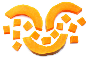 piece of pumpkin isolated on white background top view