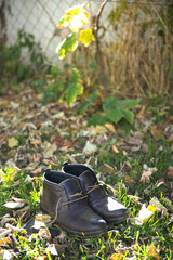 autumn man used shoes outdoor shooting
