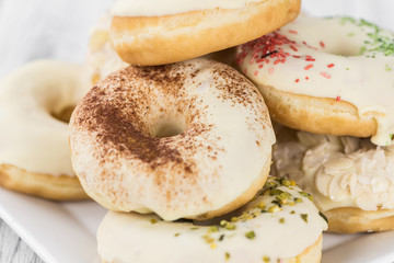 White chocolate Donuts (selective focus)