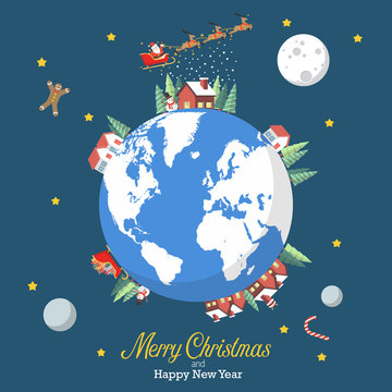 Merry Christmas and Happy New Year with earth globe