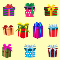 White gift box template with space for text on red background with snowflakes. Vector illustration, border.