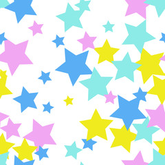 Flat colored stars. Seamless pattern, abstract background. Vector