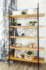 modern wooden rack in the loft interior