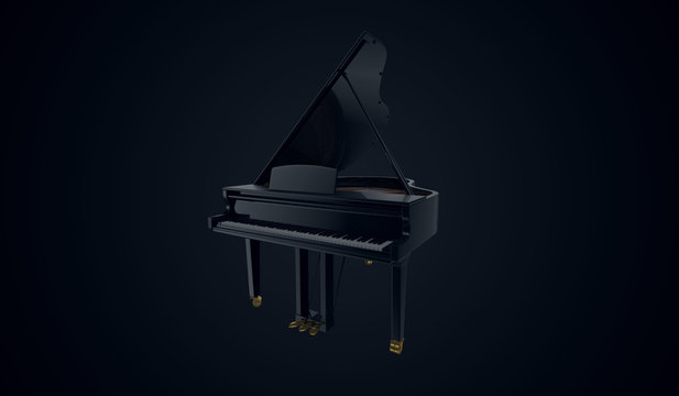 Blue Glossy Piano in the Dark Scene