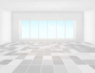 Vector design of tile floor with grid line and light from window in perspective view for background.