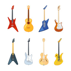 Acoustic and rock guitar. Vector illustrations in flat style