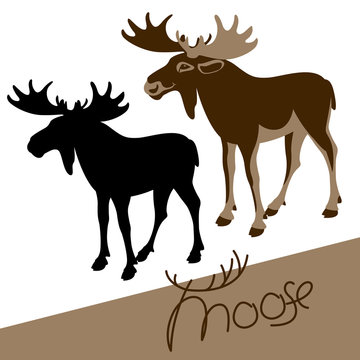  moose vector illustration flat style profile side black silhouette