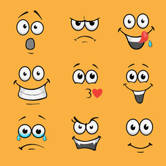 Cartoon comic faces. Various expressions vector set