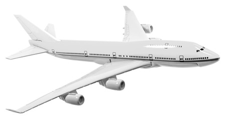 avion de ligne, maquette en noir et blanc, fond blanc