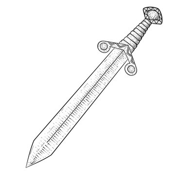 Medieval sword. Hand drawn sketch